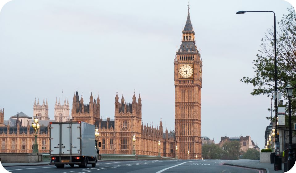 lorry driving on empty london road