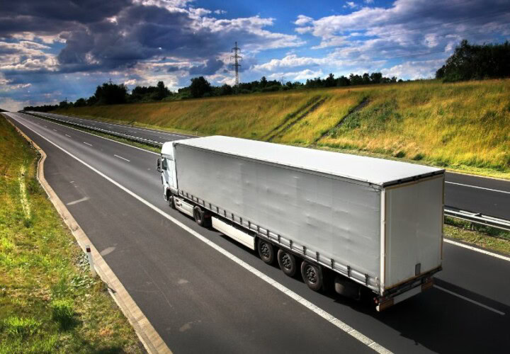 lorry driving on a road