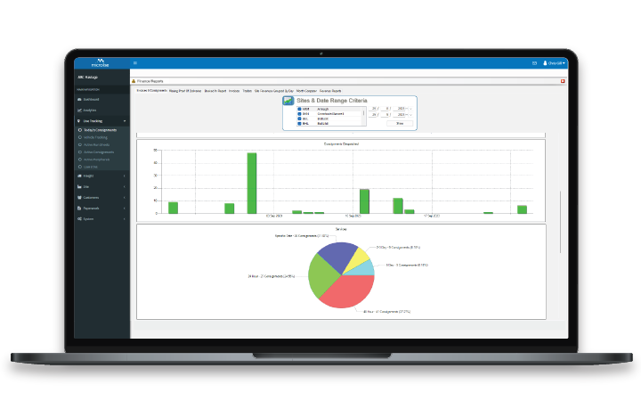 screenshot of Microlise transport management software in a laptop